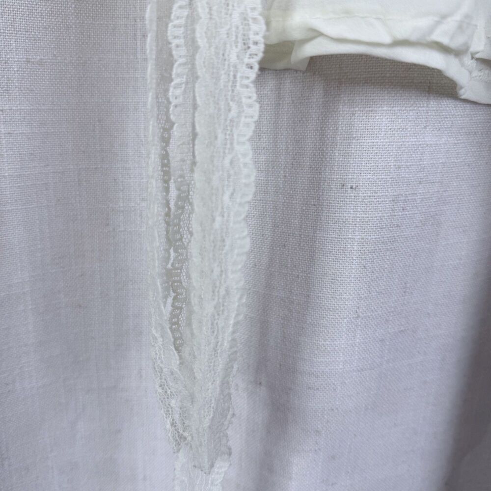 cream sheer lace women's blouse hidden snap front victorian edwardian poet top - Picture 10 of 11